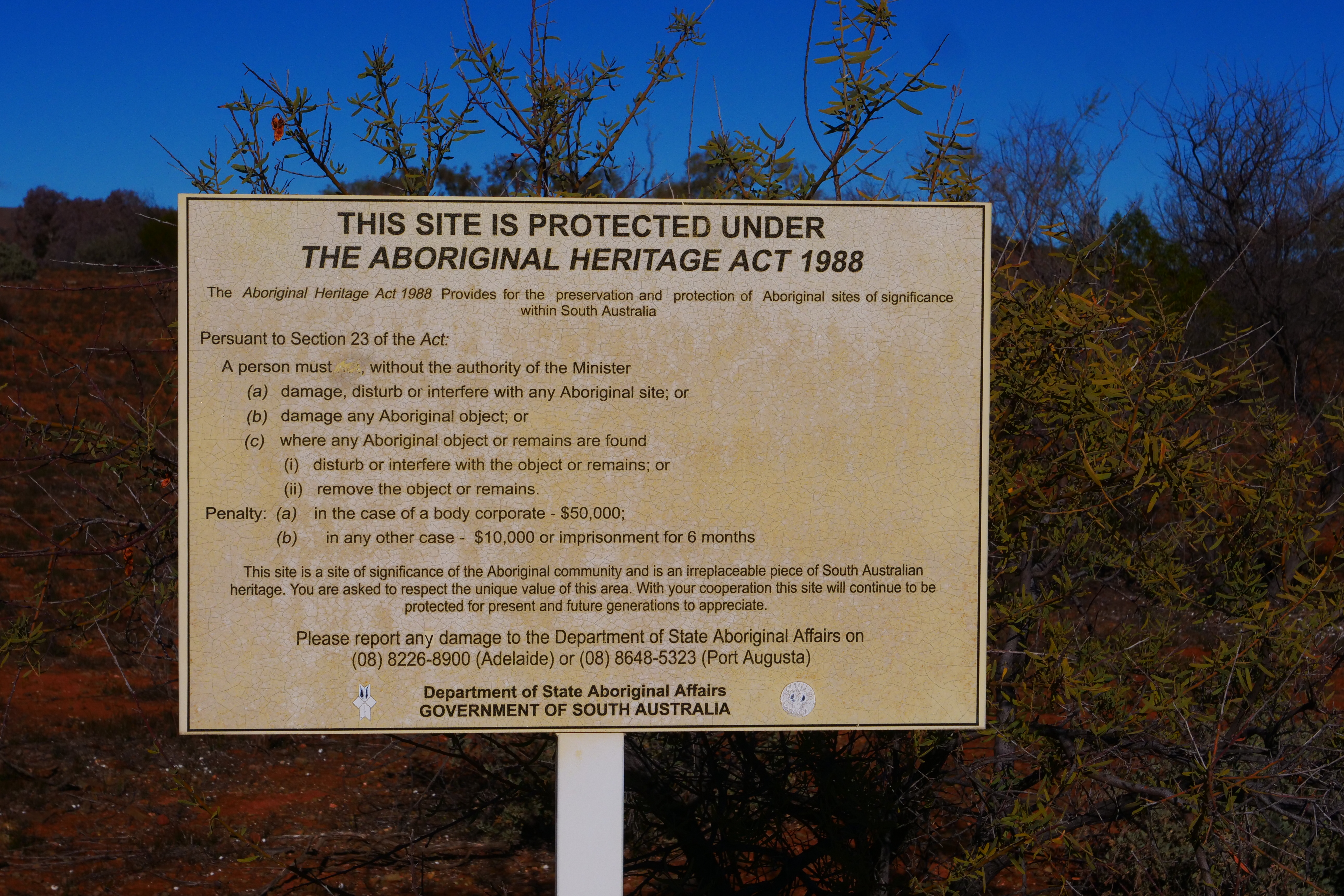 3. Aboriginal Heritage Act 1988 sign, still from Road to Oratunga, kai easton, Oratunga Winter School, South Australia, 2019.JPG
