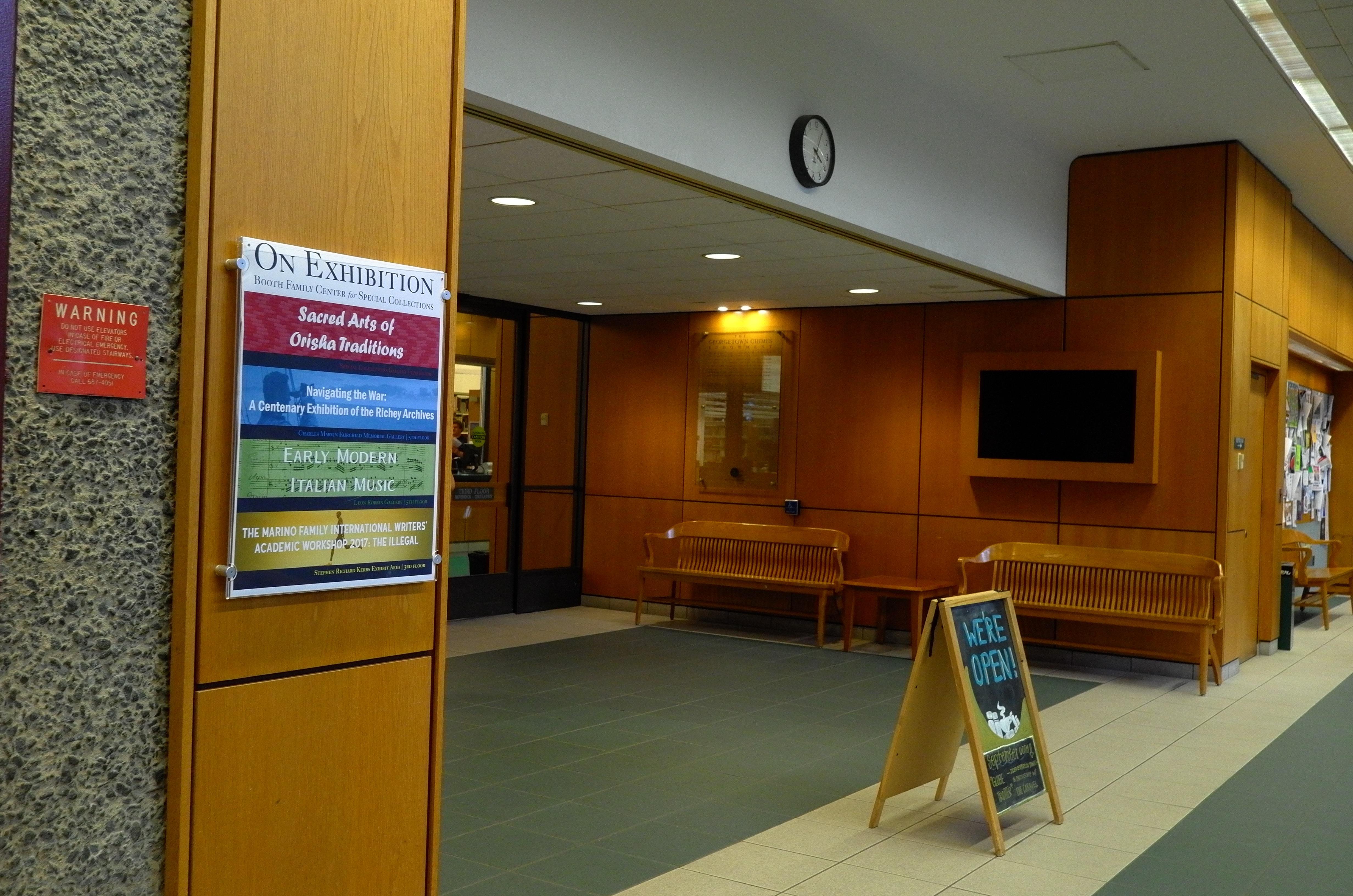 navigating the war exhibition sign entrance to lauinger library, georgetown, 2017.JPG