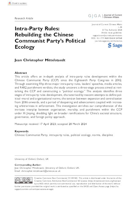 Intra-Party Rules: Rebuilding the Chinese Communist Party’s Political Ecology Thumbnail