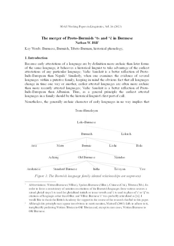 The merger of Proto-Burmish *ts and *č in Burmese Thumbnail