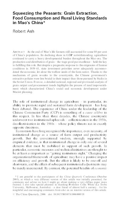 Squeezing the Peasants: Grain Extraction, Food Consumption and Rural Living Standards Thumbnail
