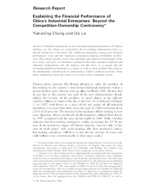 Explaining the Financial Performance of China's Industrial Enterprises: Beyond the Competition-Ownership Controversy Thumbnail