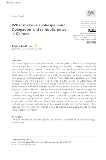 What makes a spokesperson? Delegation and symbolic power in Crimea Thumbnail