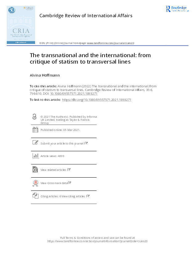 The transnational and the international: from critique of statism to transversal lines Thumbnail