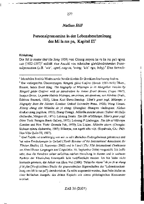 Personalpronomina in der Lebensbeschreibung des Mi la ras pa, Kapitel III Thumbnail