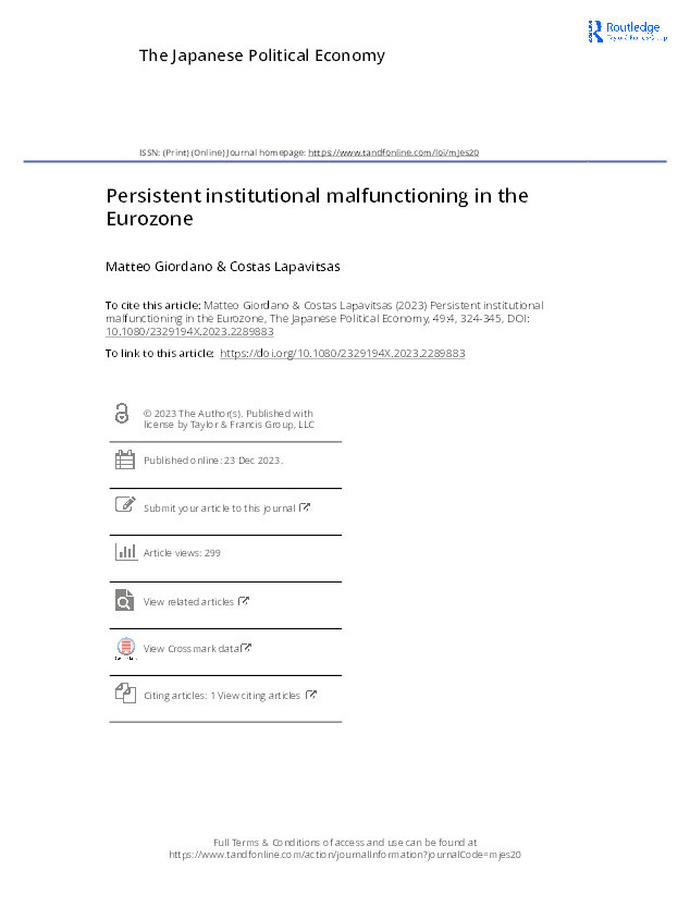 Persistent institutional malfunctioning in the Eurozone Thumbnail