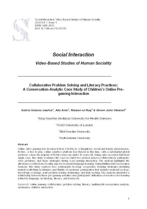 Collaborative Problem Solving and Literacy Practices: A Conversation-Analytic Case Study of Children's Online Pre-gaming Interaction Thumbnail