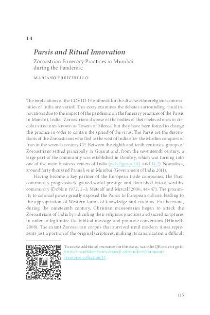 Parsis and Ritual Innovation. Zoroastrian Funerary Practices in Mumbai during the Pandemic Thumbnail
