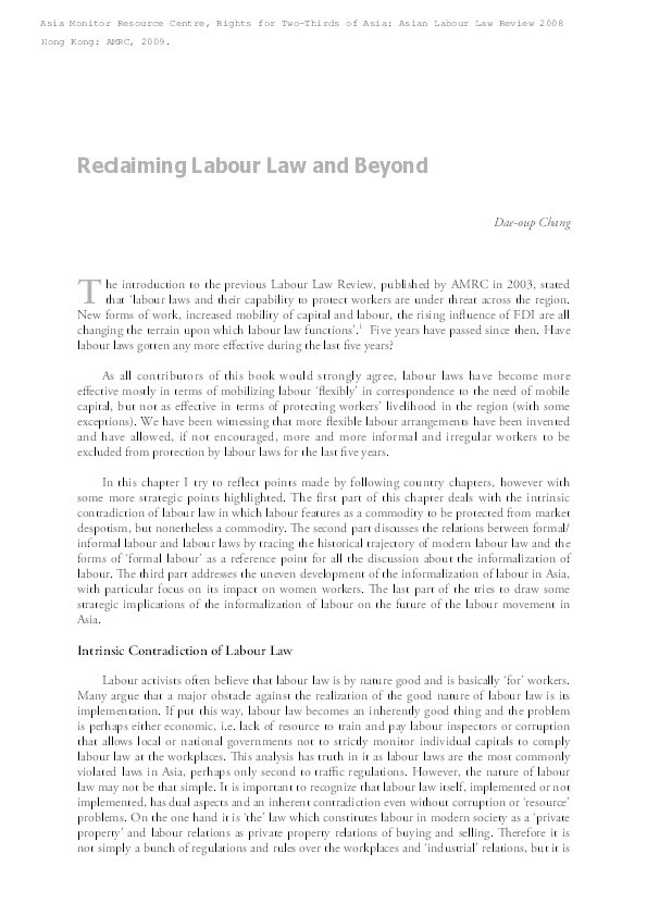 Reclaiming Labour Law and Beyond Thumbnail