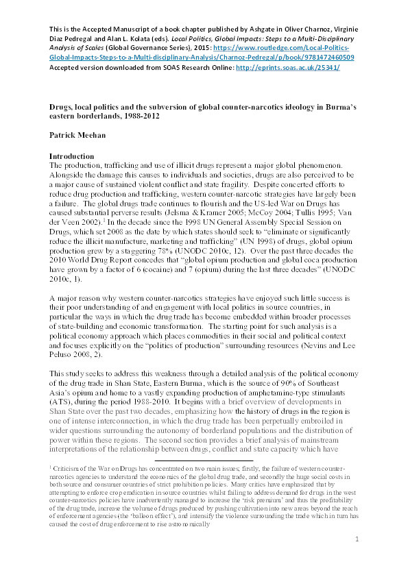 Drugs, local politics and the subversion of global counter-narcotics ideology in Burma’s eastern borderlands, 1988-2012 Thumbnail