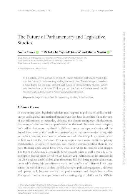The Future of Parliamentary and Legislative Studies Thumbnail