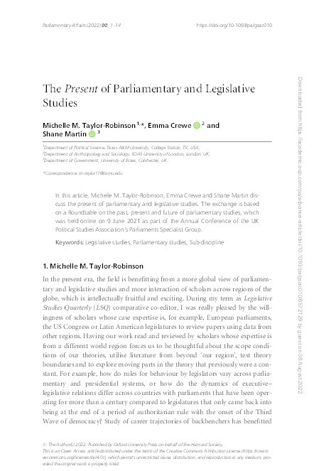 The Present of Parliamentary and Legislative Studies Thumbnail