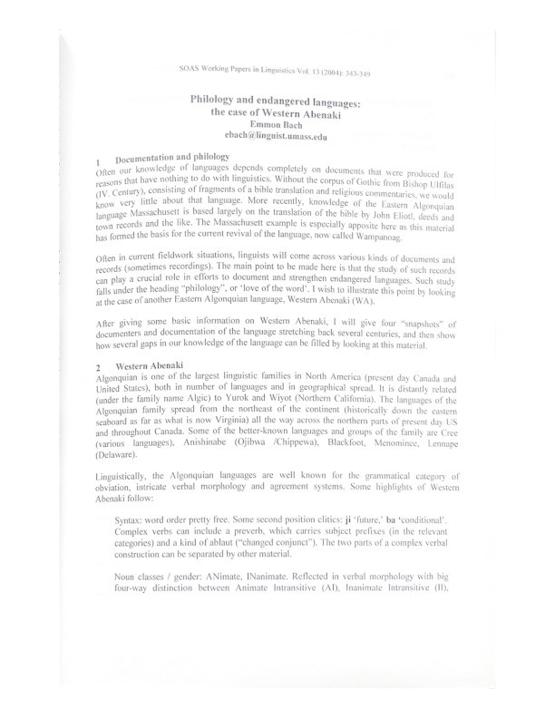 Philology and endangered languages: the case of Western Abenaki Thumbnail