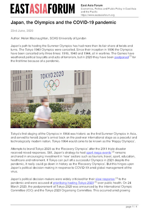 Japan, the Olympics and the COVID-19 pandemic Thumbnail