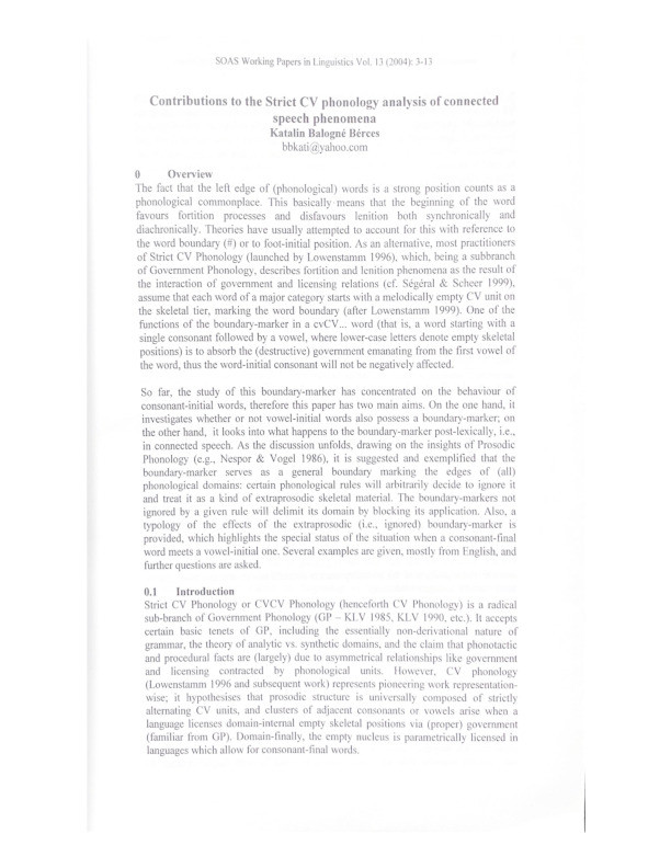 Contributions to the Strict CV phonology analysis of connected speech phenomena Thumbnail