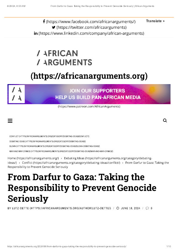 From Darfur to Gaza: Taking the Responsibility to Prevent Genocide Seriously Thumbnail