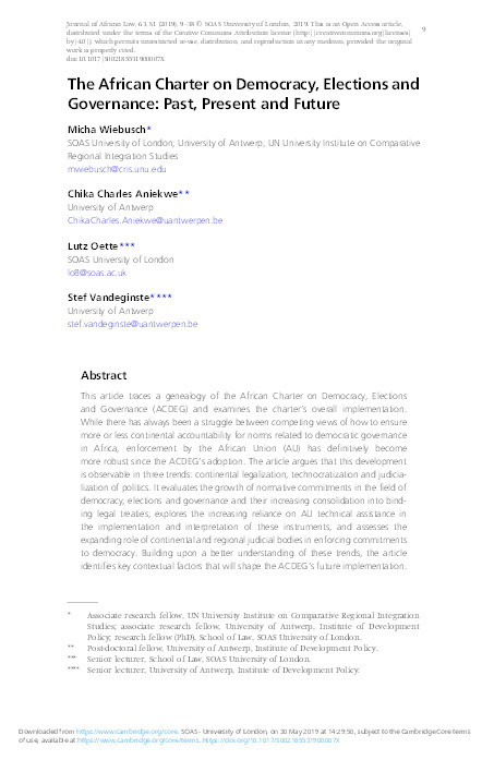 The African Charter on Democracy, Elections and Governance: Past, Present and Future Thumbnail