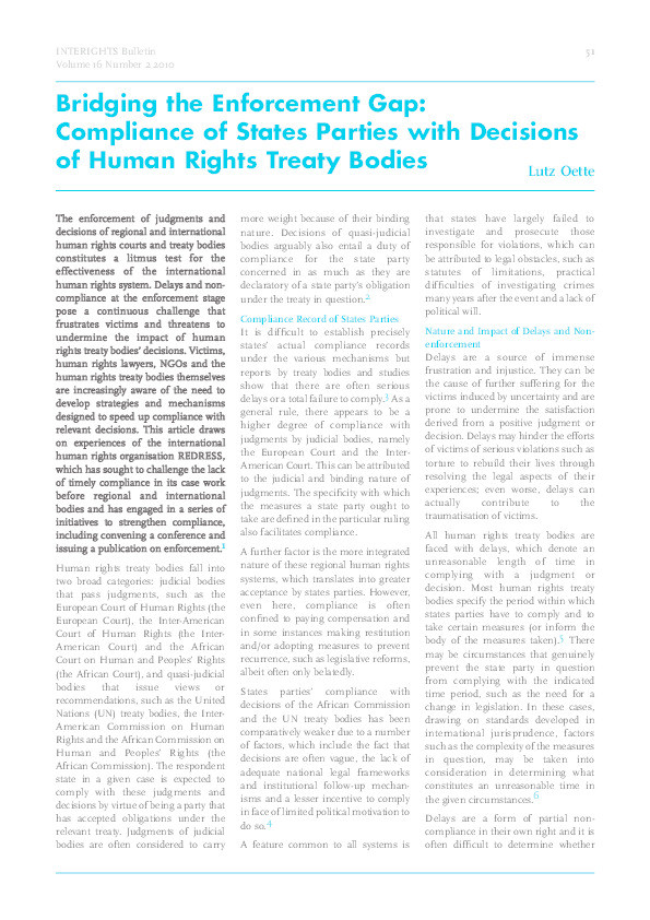 Bridging the Enforcement Gap: Compliance of States Parties with Decisions of Human Rights Treaty Bodies Thumbnail