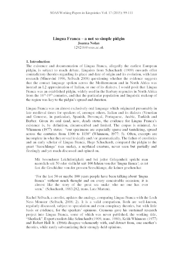 Lingua Franca – a not so simple pidgin Thumbnail