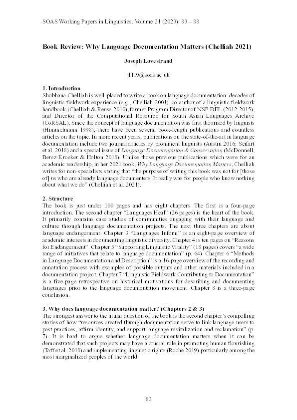 Book Review: Why Language Documentation Matters (Chelliah 2021) Thumbnail