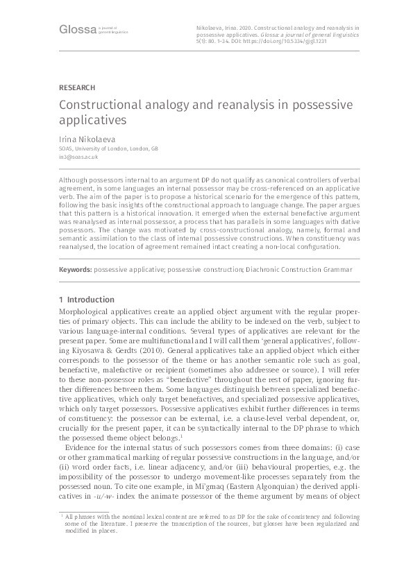 Constructional analogy and reanalysis in possessive applicatives Thumbnail