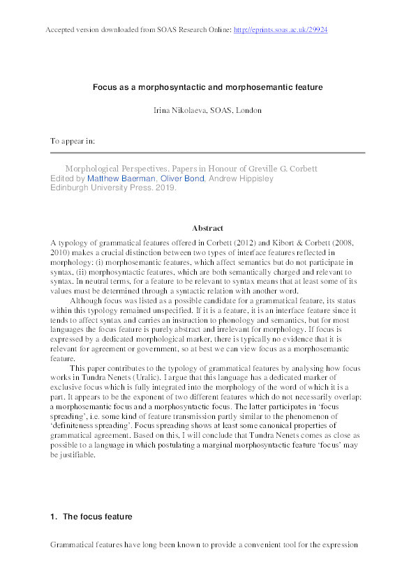 Focus as a morphosyntactic and morphosemantic feature Thumbnail