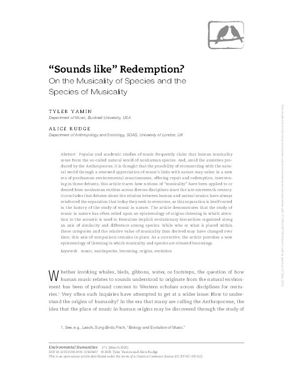 “Sounds like” redemption? On the musicality of species and the species of musicality Thumbnail