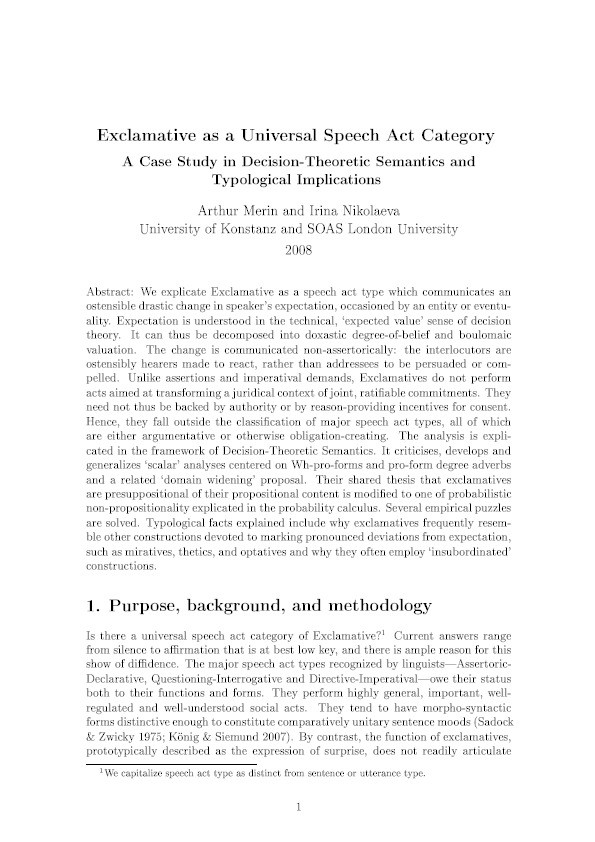 Exclamative as a Universal Speech Act Category: a case study in Decision-Theoretic Semantics and typological implications Thumbnail