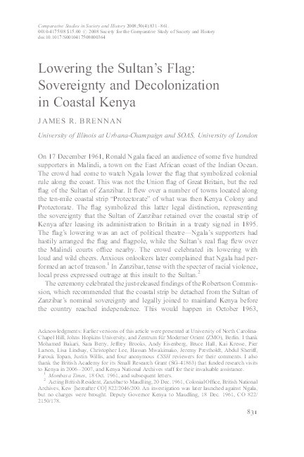 Lowering the Sultan's Flag: Sovereignty and Decolonization in Coastal Kenya Thumbnail