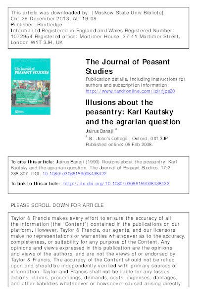 Illusions about the Peasantry: Karl Kautsky and the Agrarian Question Thumbnail