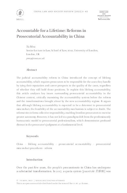 Accountable for a Lifetime: Reforms in Prosecutorial Accountability in China Thumbnail