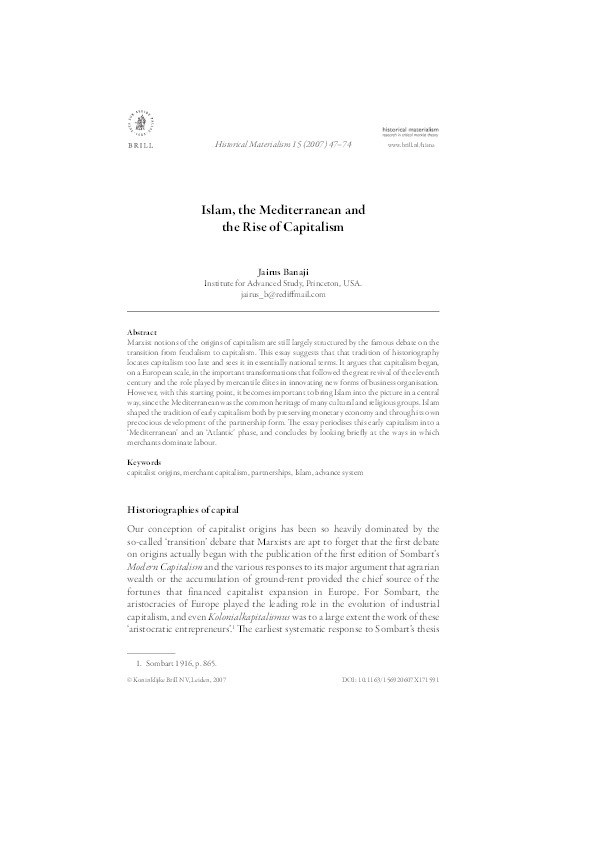 Islam, the Mediterranean and the Rise of Capitalism Thumbnail