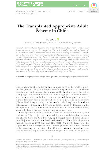 The Transplanted Appropriate Adult Scheme in China Thumbnail