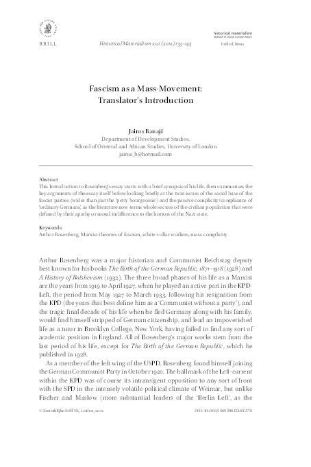 Fascism as a Mass-Movement: Translator's Introduction Thumbnail