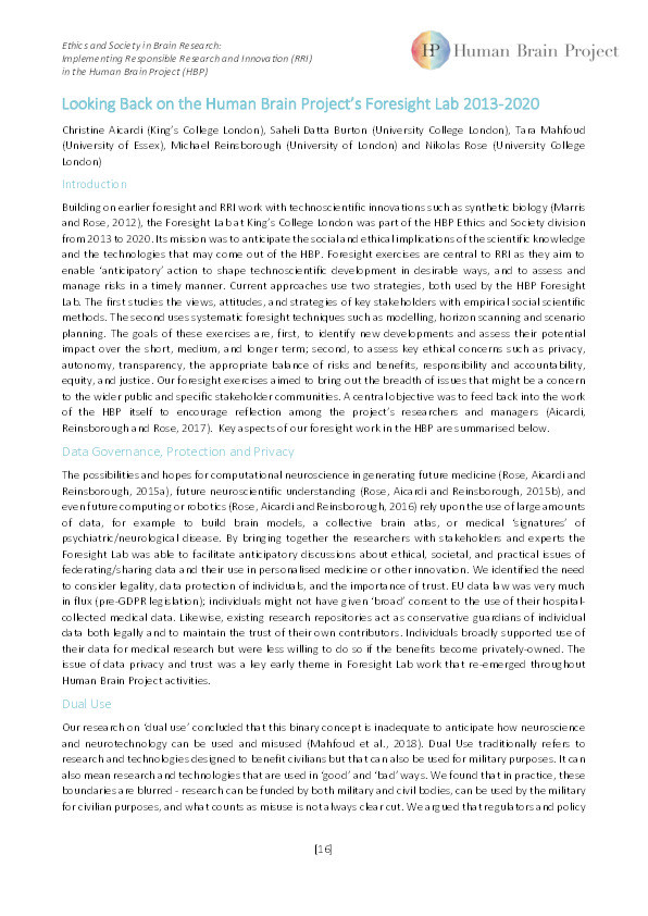 Looking Back on the Human Brain Project's Foresight Lab 2013-2020 Thumbnail