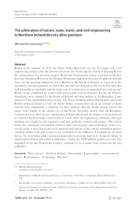 The arbitration of nature: state, water, and civil engineering in Northern Ireland directly after partition Thumbnail