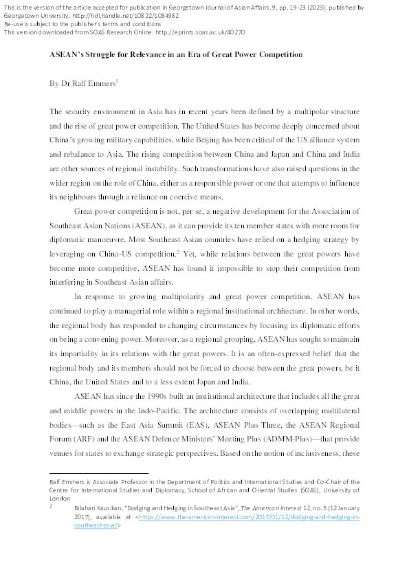 ASEAN’s Struggle for Relevance in an Era of Great Power Competition Thumbnail