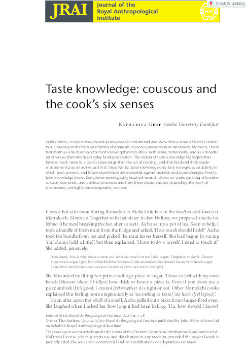 Taste knowledge: couscous and the cook's six senses Thumbnail