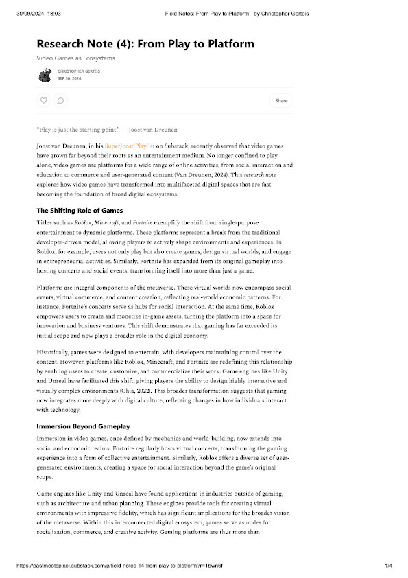 Research Note (4): From Play to Platform: Video Games as Ecosystems Thumbnail
