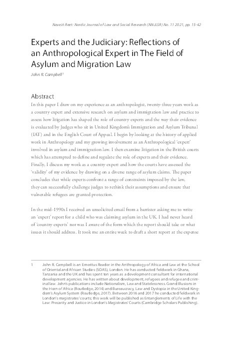 Experts and the Judiciary: Reflections of an Anthropological Expert in the Field of Asylum and Migration Law Thumbnail