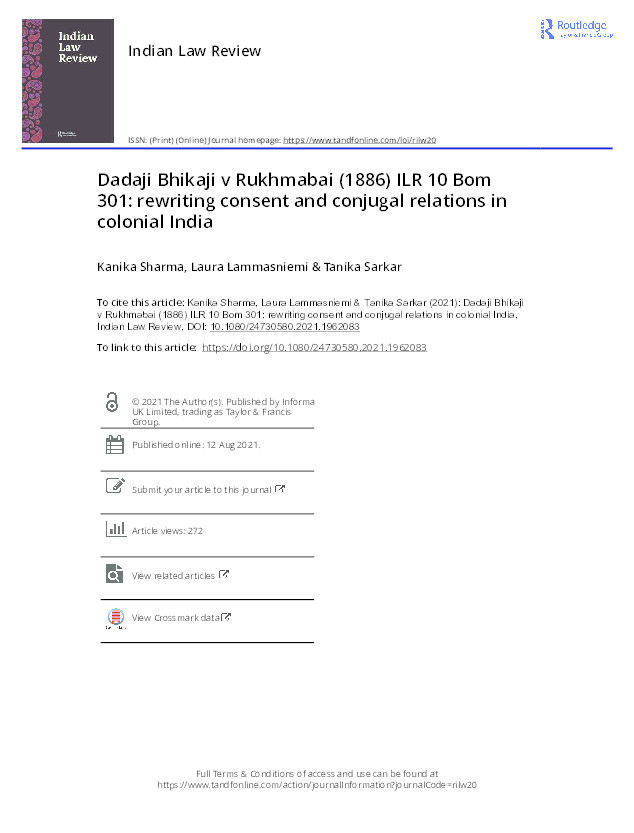Dadaji Bhikaji v Rukhmabai: Rewriting Consent and Conjugal Relations in Colonial India Thumbnail