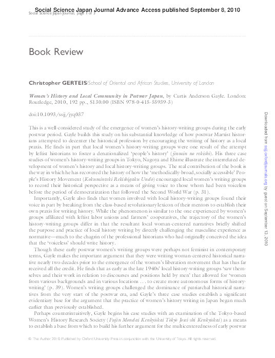 Review of 'Women's History and Local Community in Postwar Japan' Thumbnail
