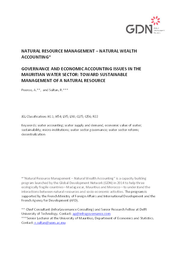 Governance and Economic Accounting Issues in the Mauritian Water Sector: Towards Sustainable Management of a Natural Resource Thumbnail