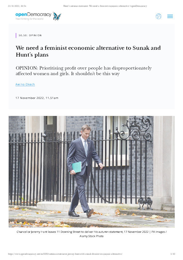 We need a feminist economic alternative to Sunak and Hunt’s plans Thumbnail