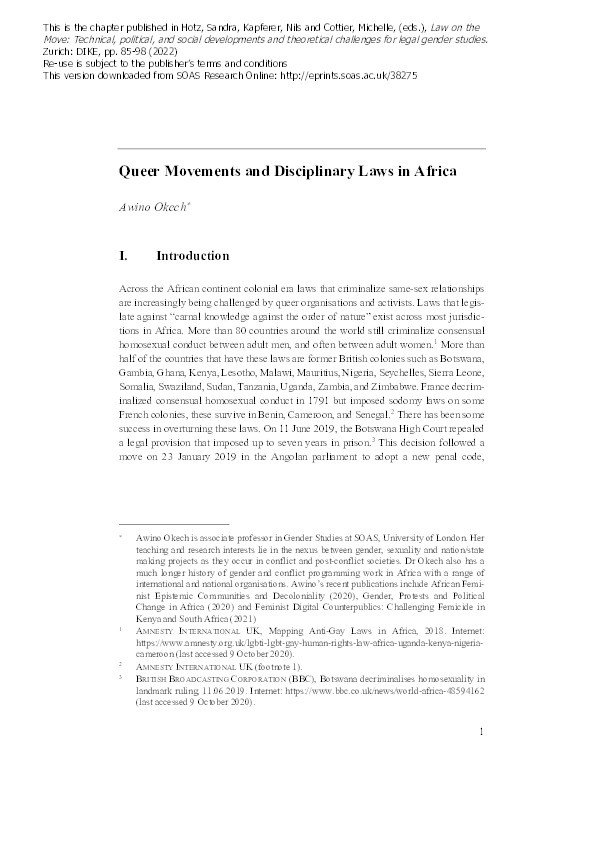 Queer Movements and Disciplinary Laws in Africa Thumbnail