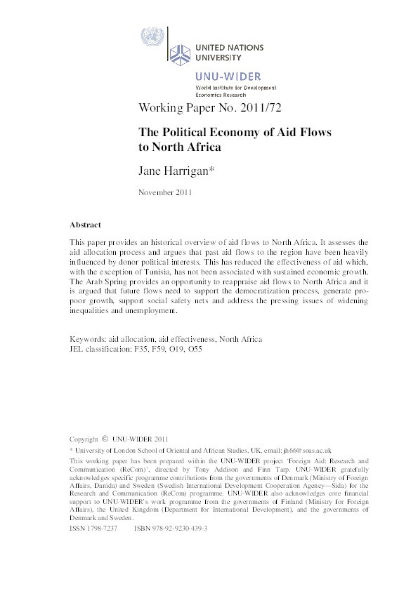 The Political Economy of Aid Flows to North Africa Thumbnail