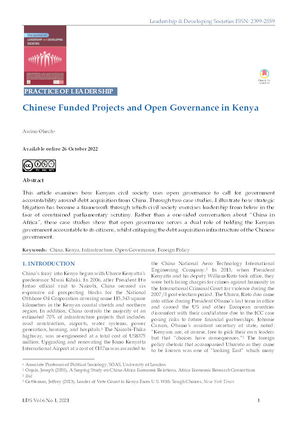 Chinese Funded Projects and Open Governance in Kenya Thumbnail