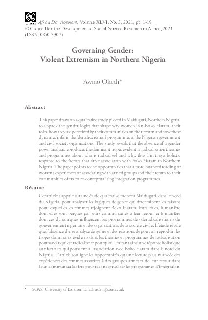 Governing Gender: Violent Extremism in Northern Nigeria Thumbnail