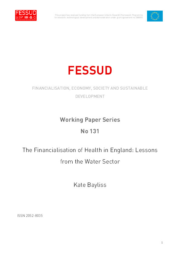 The Financialisation of Health in England: Lessons from the Water Sector Thumbnail