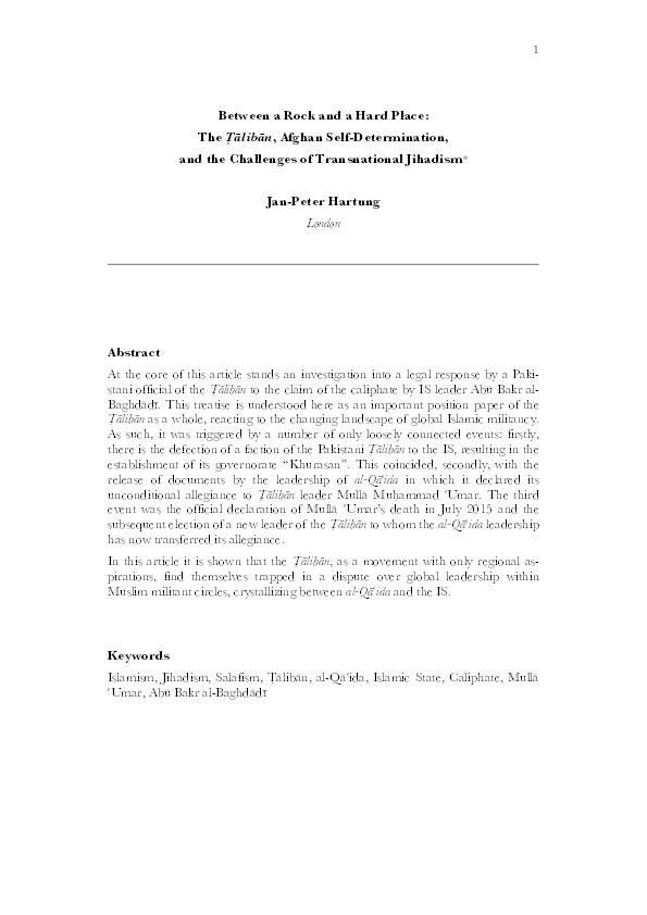 Between a Rock and a Hard Place: The Ṭālibān, Afghan Self-Determination, and the Challenges of Transnational Jihadism Thumbnail